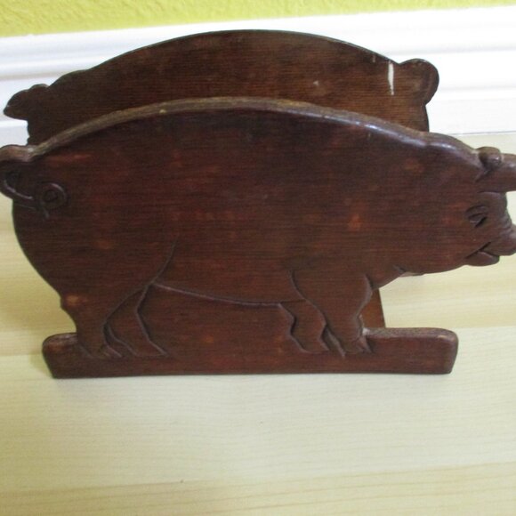 FINAL SALE Leaving Poshmark! VTG Wooden PIG, rustic Napkin/Letter holder - Picture 5 of 7